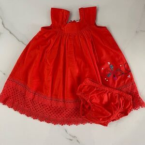 Catimini Girls Orange Embroidered Butterfly Dress Size 9 Months